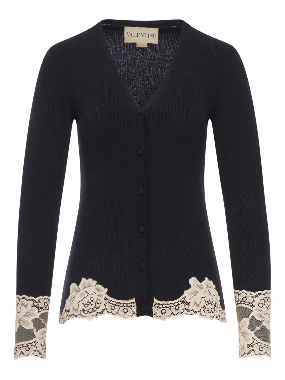 Кашемировый кардиган с кружевом Valentino Garavani, черный
Кашемировый кардиган с кружевом Valentino Garavani, черный