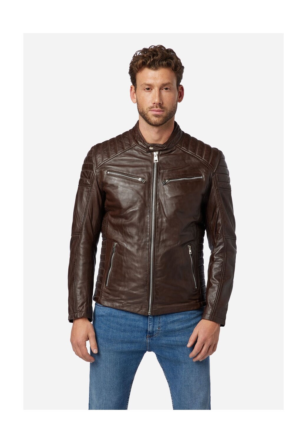Мужская кожаная куртка Cooper - в байкерском стиле с воротником стойкой RICANO, коричневый
Мужская кожаная куртка Cooper - в байкерском стиле с воротником стойкой RICANO, коричневый