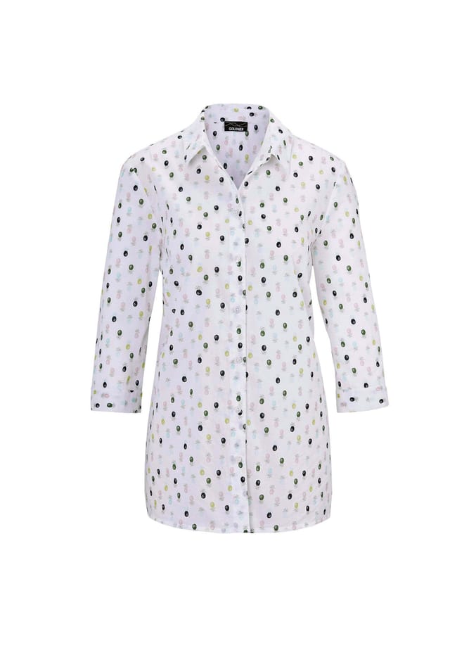 Короткий размер: блузка с воротником-стойкой Goldner, мультиколор
Короткий размер: блузка с воротником-стойкой Goldner, мультиколор
