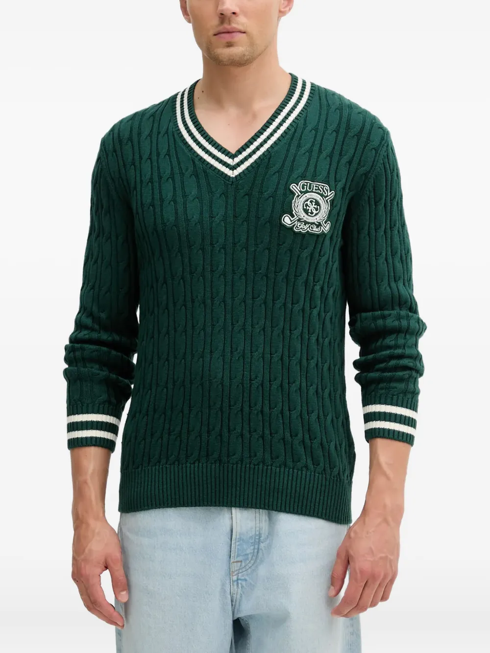 Свитер косой вязки с V-образным вырезом GUESS USA, зеленый
Свитер косой вязки с V-образным вырезом GUESS USA, зеленый