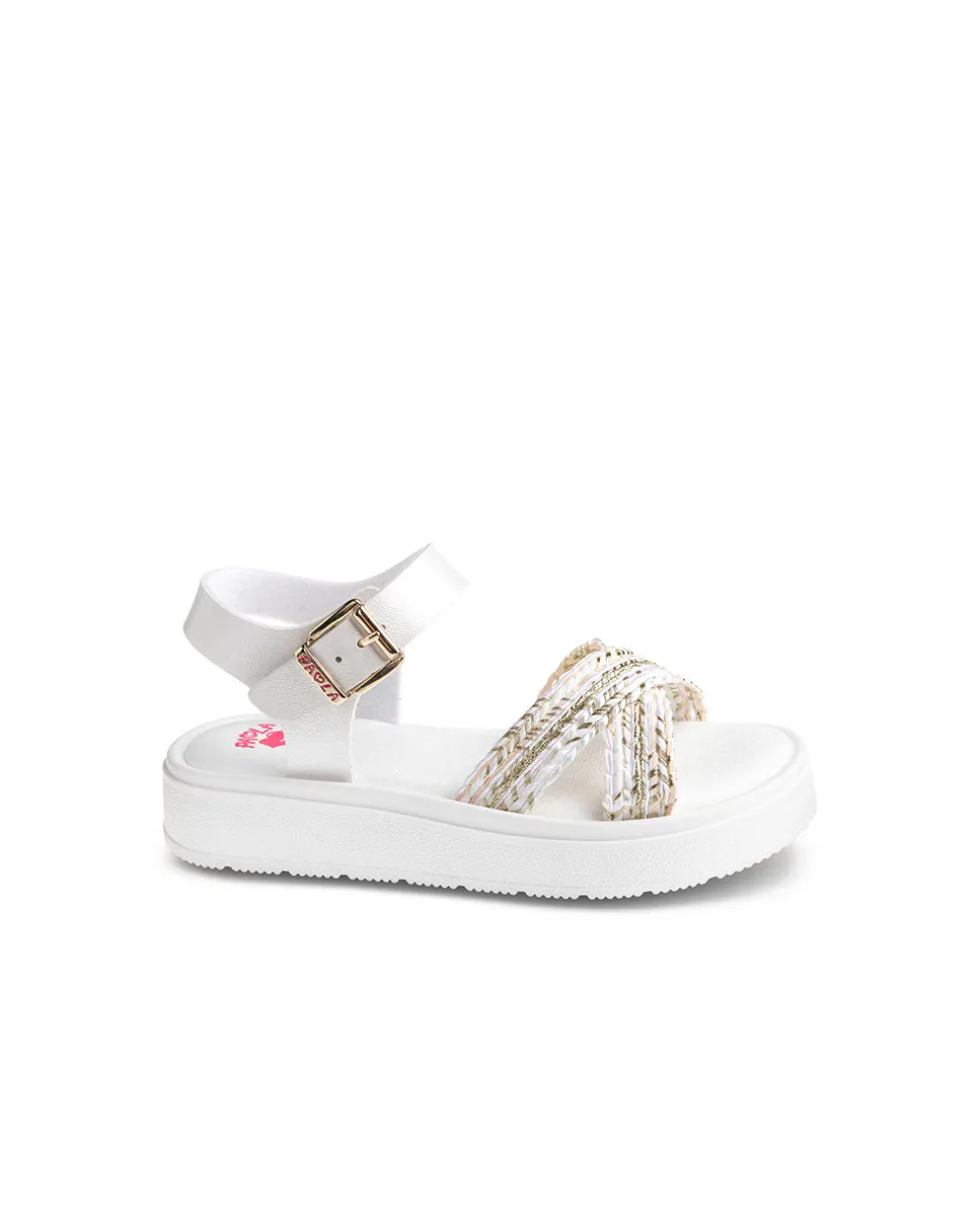 Босоножки для девочек из переработанных материалов с пряжкой Pablosky, белый
Босоножки для девочек из переработанных материалов с пряжкой Pablosky, белый