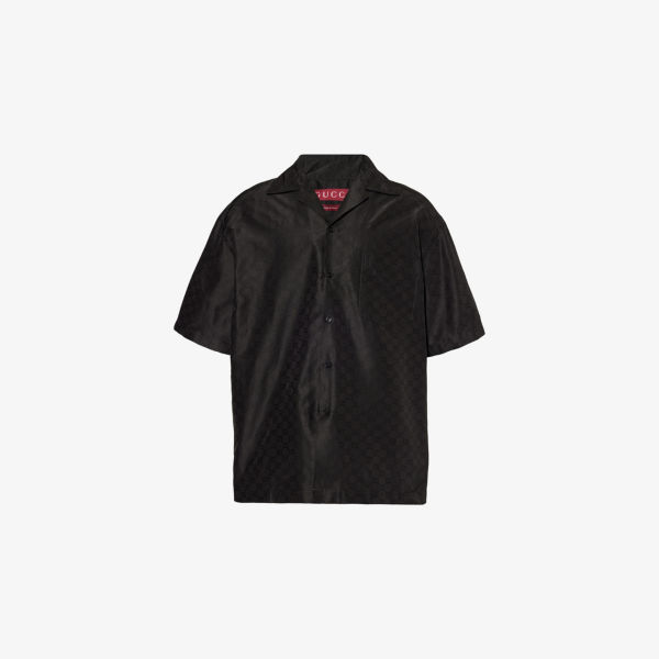 Гавайская рубашка Gucci из хлопка и шелка с принтом, черный
Гавайская рубашка Gucci из хлопка и шелка с принтом, черный