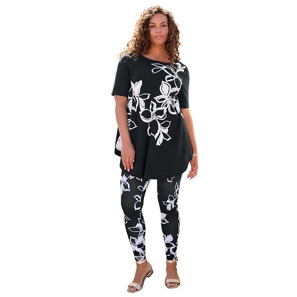 Женский сет с принтом Plus Size Roaman'S, Black White Flowers
Женский сет с принтом Plus Size Roaman'S, Black White Flowers