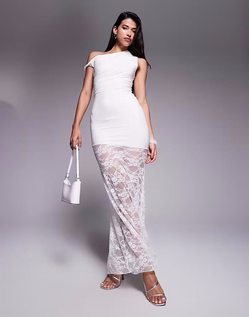 Эксклюзивное двухслойное облегающее платье Kaiia с открытыми плечами и асимметричной прозрачной кружевной юбкой макси белого цвета
Эксклюзивное двухслойное облегающее платье Kaiia с открытыми плечами и асимметричной прозрачной кружевной юбкой макси белого цвета