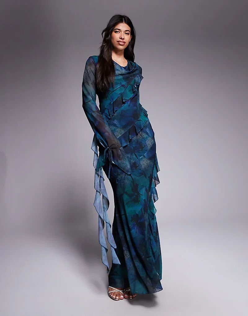 Платье макси Daska из шифона с воланами и темным цветочным принтом
Платье макси Daska из шифона с воланами и темным цветочным принтом