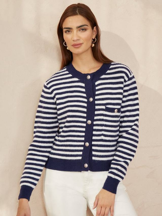 Вязаный кардиган свободного покроя в полоску Yumi, темно-синий
Вязаный кардиган свободного покроя в полоску Yumi, темно-синий