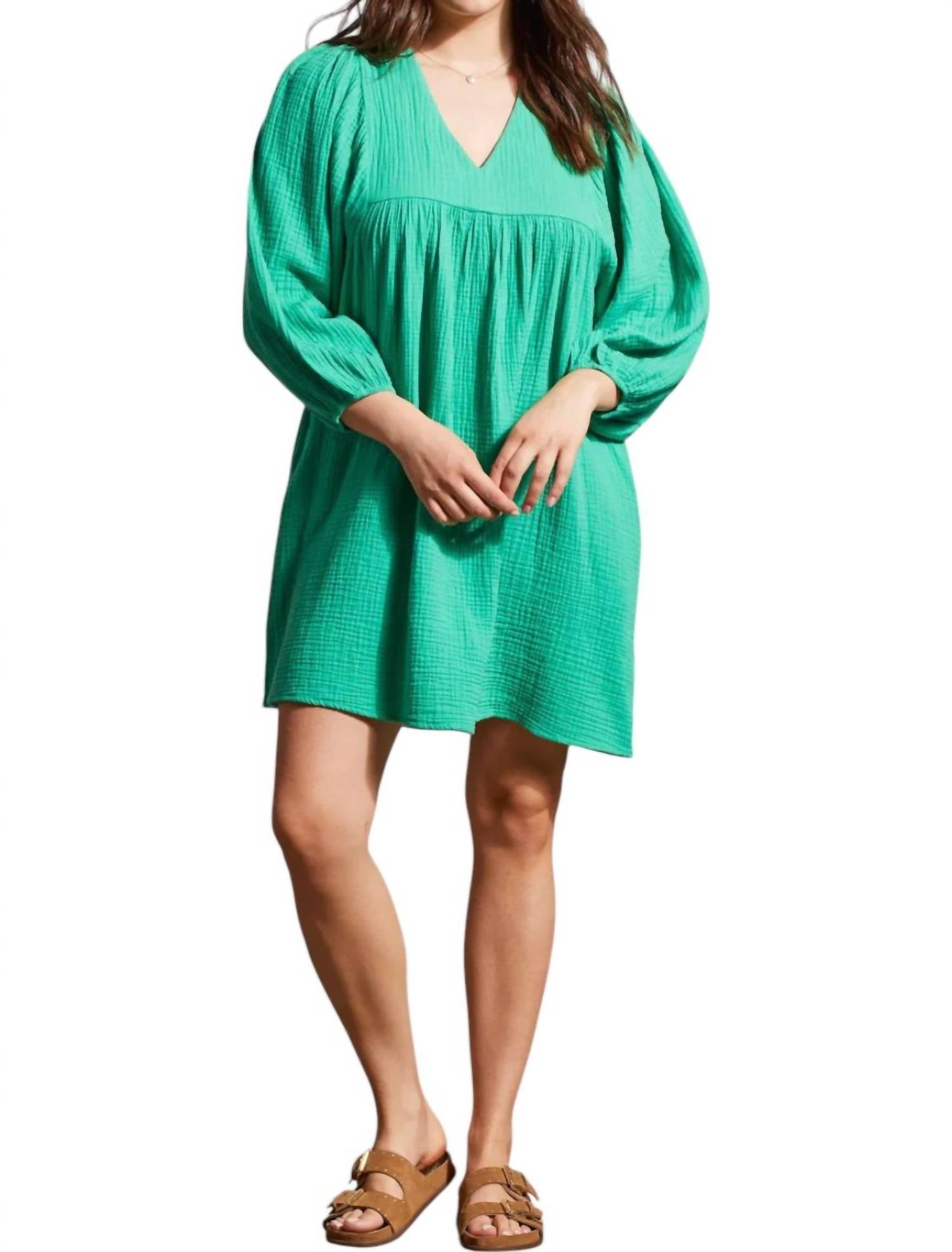 Платье из хлопкового газа с пышными рукавами цвета нефрита TRIBAL, цвет jademist 
Платье из хлопкового газа с пышными рукавами цвета нефрита TRIBAL, цвет jademist