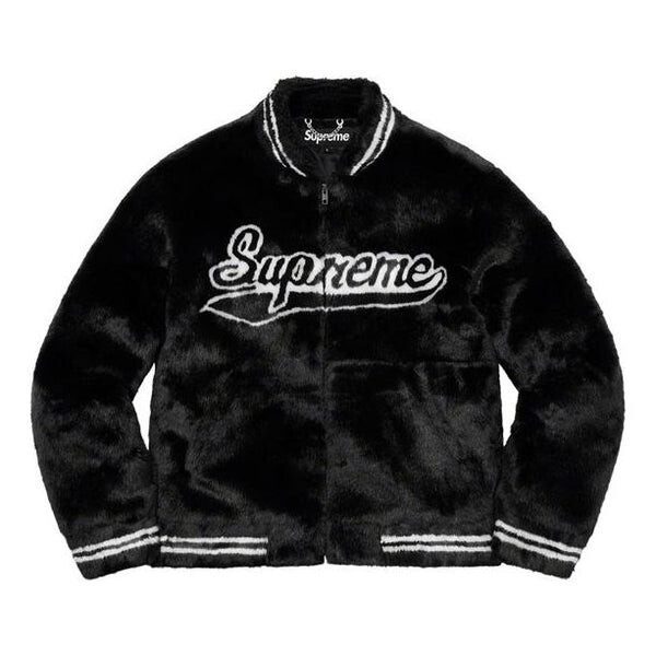 Куртка faux fur varsity jacket 'black white' Supreme, черный 
Куртка faux fur varsity jacket 'black white' Supreme, черный