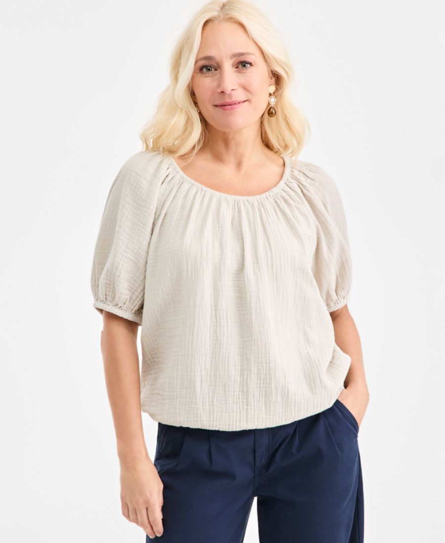 Женский короткий топ-бомбер из хлопковой марли с коротким рукавом Style & Co, Stone Wall
Женский короткий топ-бомбер из хлопковой марли с коротким рукавом Style & Co, Stone Wall