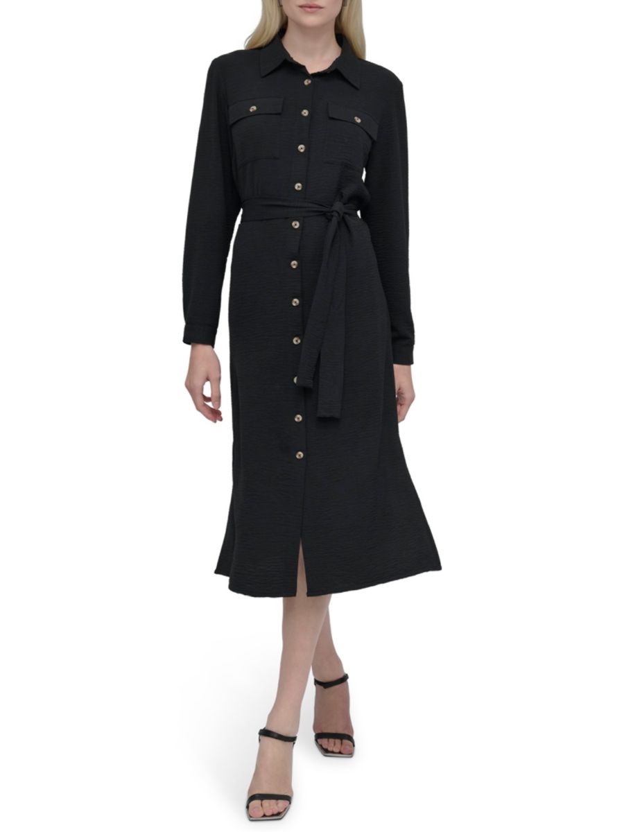 Платье-рубашка миди с поясом DKNY, черный
Платье-рубашка миди с поясом DKNY, черный