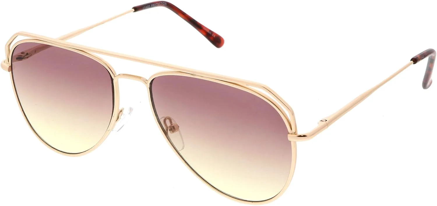 zeroUV - Современные солнцезащитные очки-авиаторы с открытой металлической двойной перекладиной, градиентными плоскими линзами и оправой 55 мм, Gold / Purple Yellow
zeroUV - Современные солнцезащитные очки-авиаторы с открытой металлической двойной перекладиной, градиентными плоскими линзами и оправой 55 мм, Gold / Purple Yellow