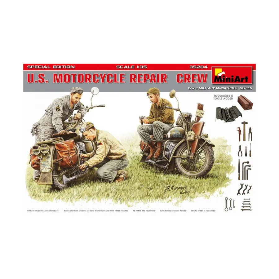 Ремонтная бригада мотоциклов США (специальное издание), WWII Military Miniatures Series (1:35) (MiniArt Models)
Ремонтная бригада мотоциклов США (специальное издание), WWII Military Miniatures Series (1:35) (MiniArt Models)