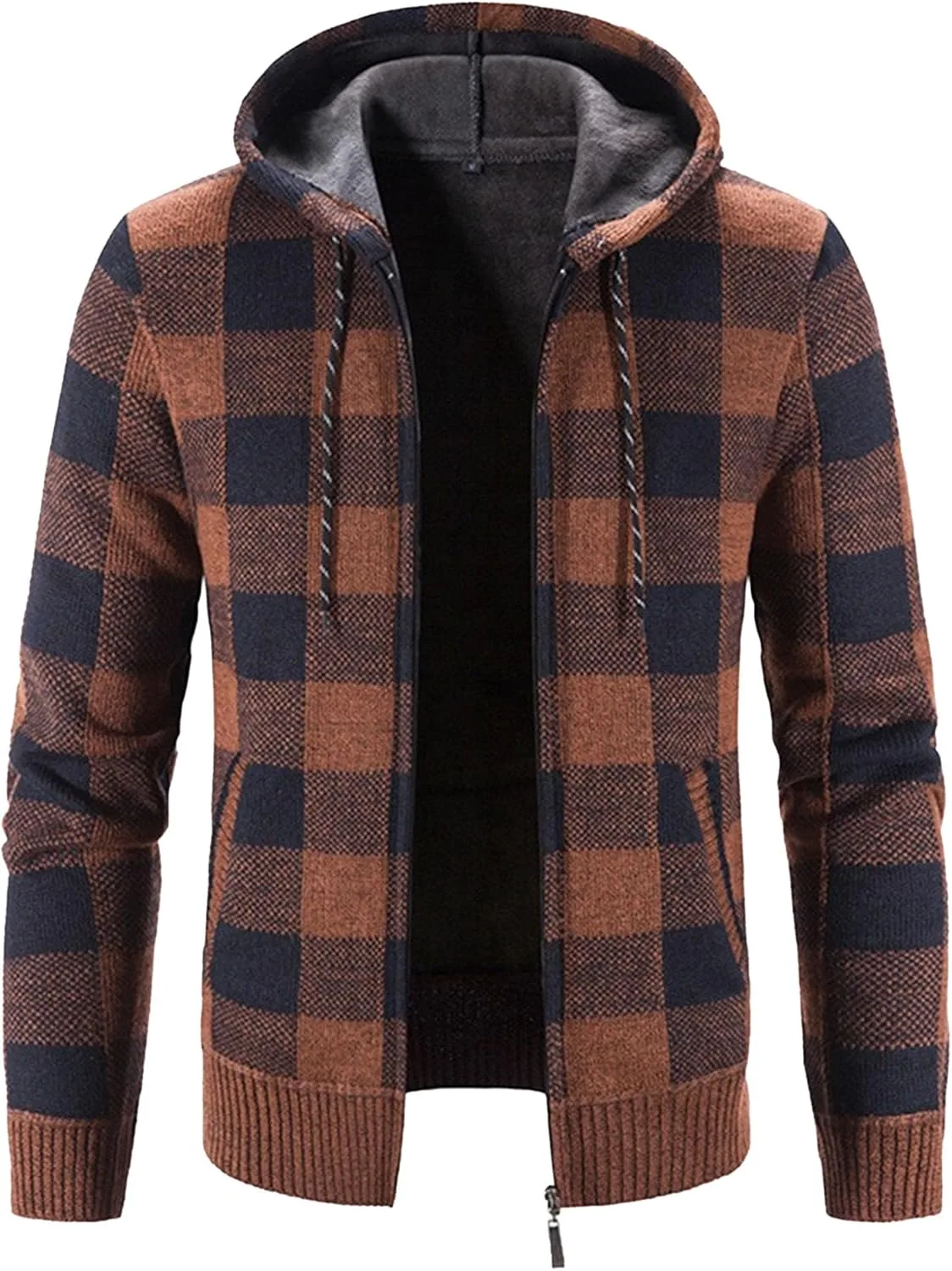 Мужской кардиган с капюшоном и карманами, вязаный, клетчатый, утепленный
Мужской кардиган с капюшоном и карманами, вязаный, клетчатый, утепленный
