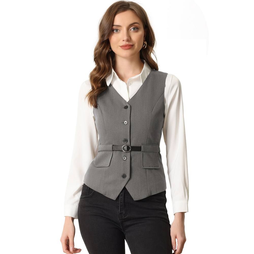 Жилет с застежкой спереди на пуговицы для женщин с V-образным вырезом и карманами с поясом ALLEGRA K, серый
Жилет с застежкой спереди на пуговицы для женщин с V-образным вырезом и карманами с поясом ALLEGRA K, серый