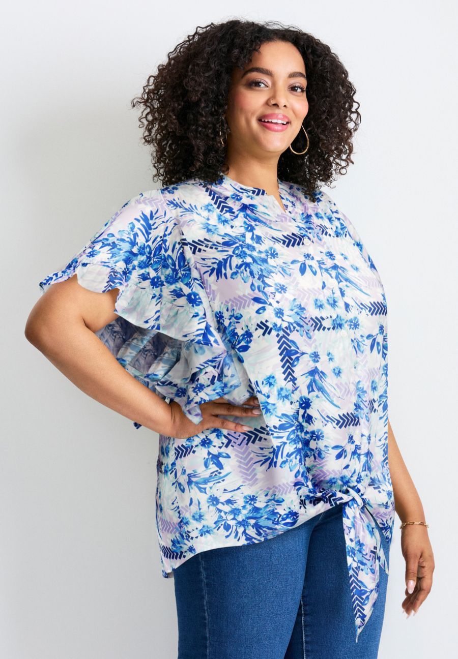 Женская блузка больших размеров с рукавами-шарфами и завязками спереди AVENUE, Purple tropical oasis
Женская блузка больших размеров с рукавами-шарфами и завязками спереди AVENUE, Purple tropical oasis