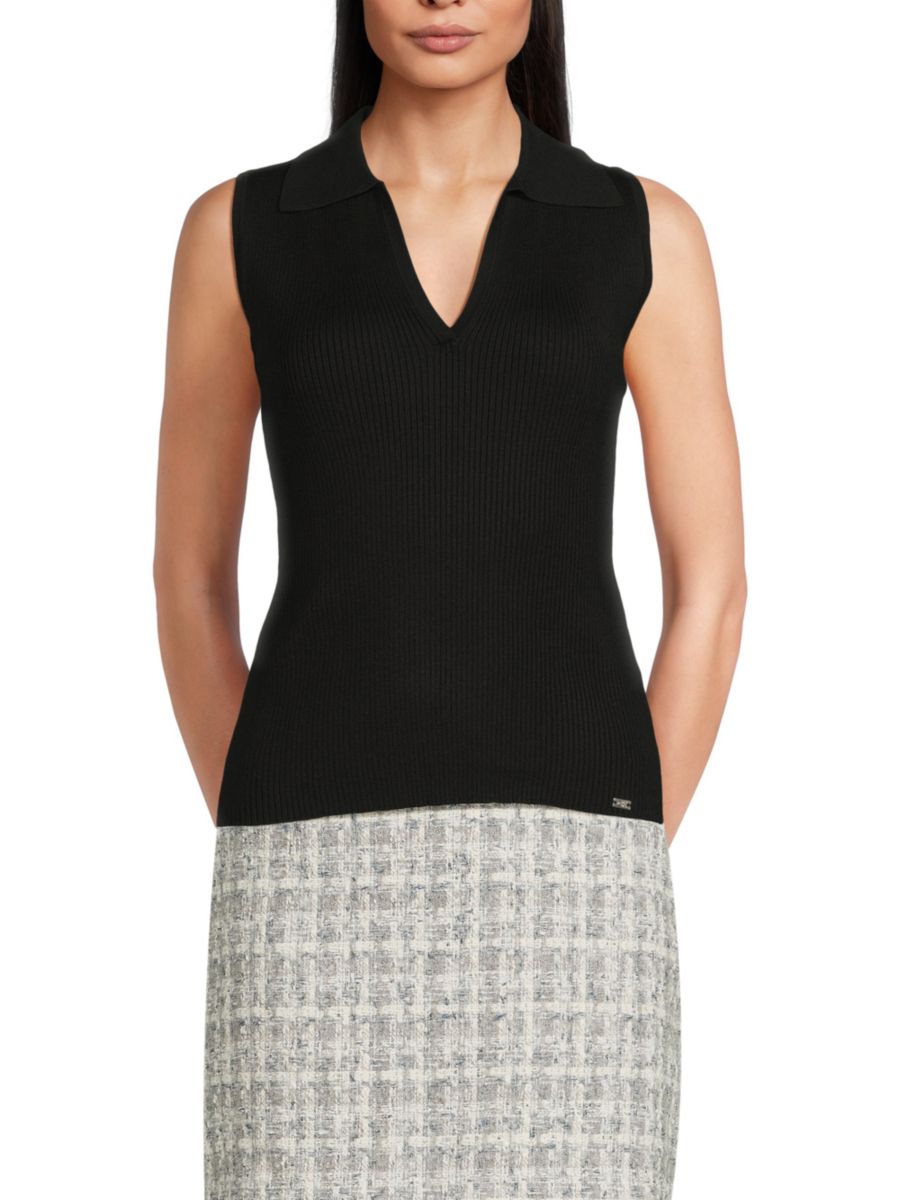 Топ без рукавов с V-образным вырезом в рубчик Calvin Klein, черный
Топ без рукавов с V-образным вырезом в рубчик Calvin Klein, черный