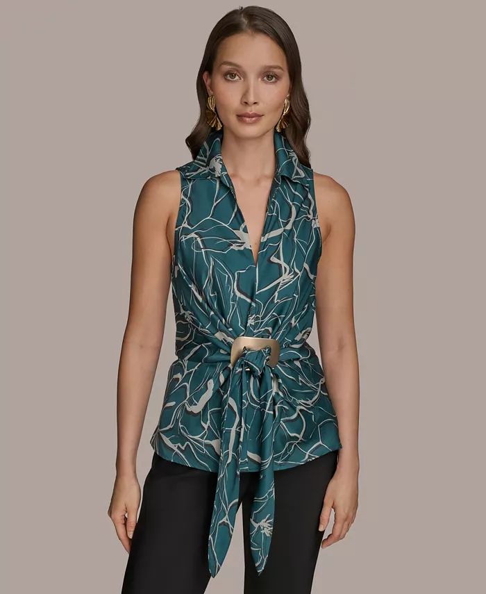 Женский топ без рукавов с принтом и имитацией запаха, с фурнитурой Donna Karan New York, синий 
Женский топ без рукавов с принтом и имитацией запаха, с фурнитурой Donna Karan New York, синий