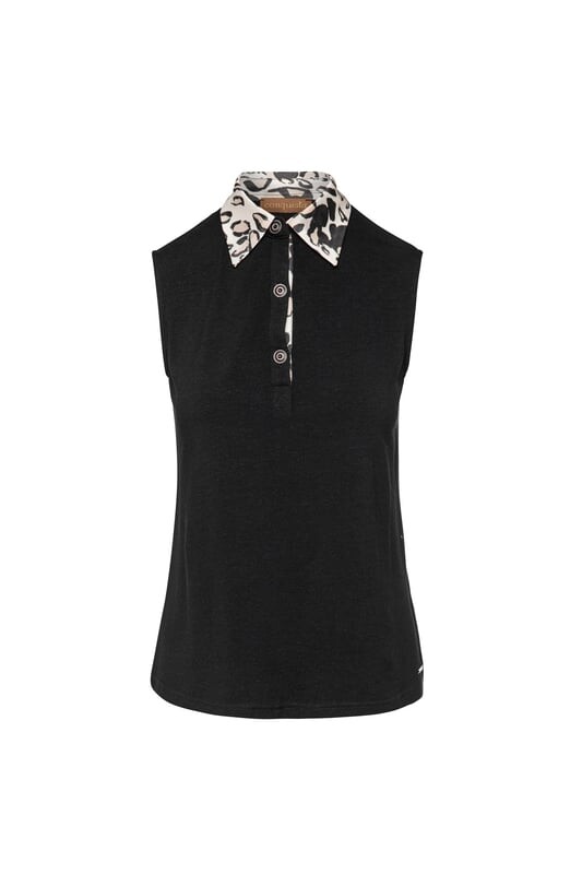 Топ без рукавов из смесового шелка с воротником-поло Conquista, черный
Топ без рукавов из смесового шелка с воротником-поло Conquista, черный