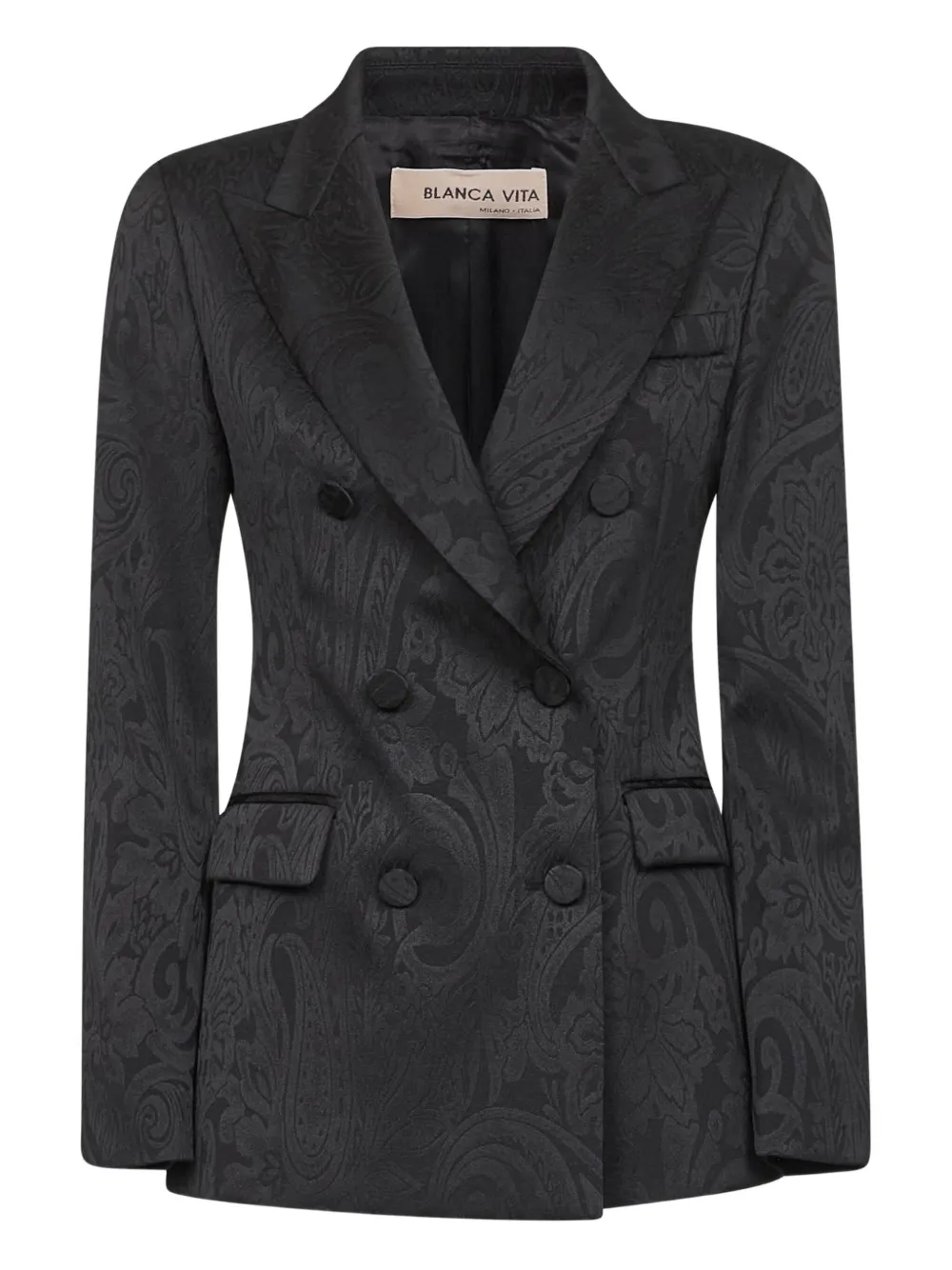 Двубортный блейзер с цветочным мотивом Blanca Vita, черный
Двубортный блейзер с цветочным мотивом Blanca Vita, черный