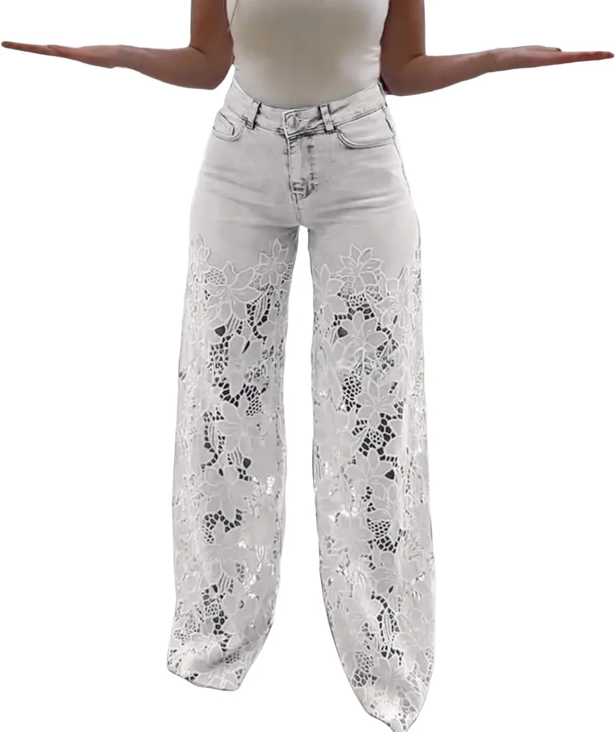 Женские джинсы с кружевной аппликацией и вышивкой, высокие с широкими штанинами
Женские джинсы с кружевной аппликацией и вышивкой, высокие с широкими штанинами
