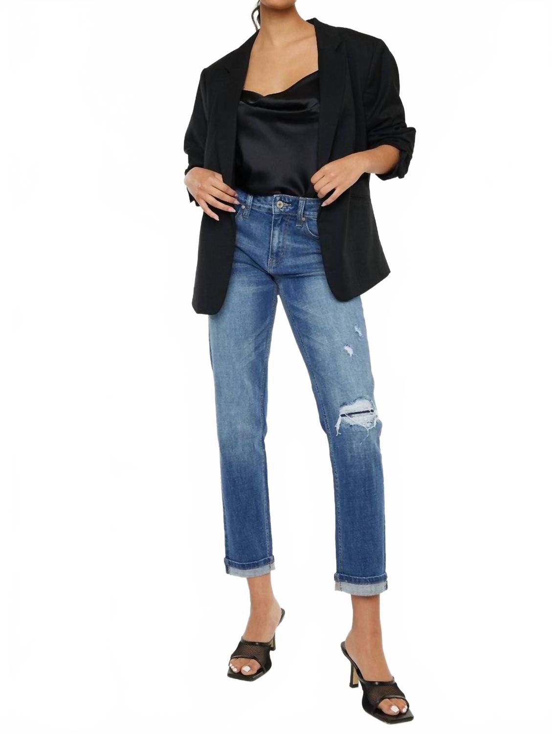 Джинсы бойфренды средней посадки в синем цвете KanCan 
Джинсы бойфренды средней посадки в синем цвете KanCan