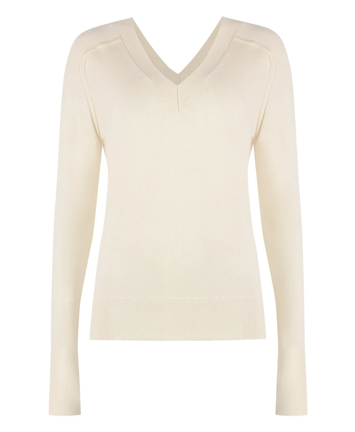 Шерстяной свитер с V-образным вырезом Calvin Klein, бежевый
Шерстяной свитер с V-образным вырезом Calvin Klein, бежевый