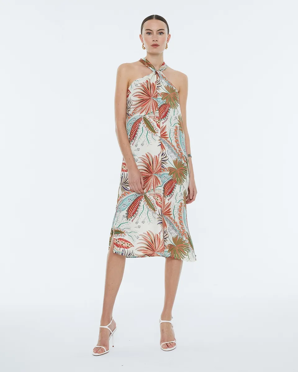 Платье миди с атласным принтом и халтер-воротником Andam, зеленый
Платье миди с атласным принтом и халтер-воротником Andam, зеленый