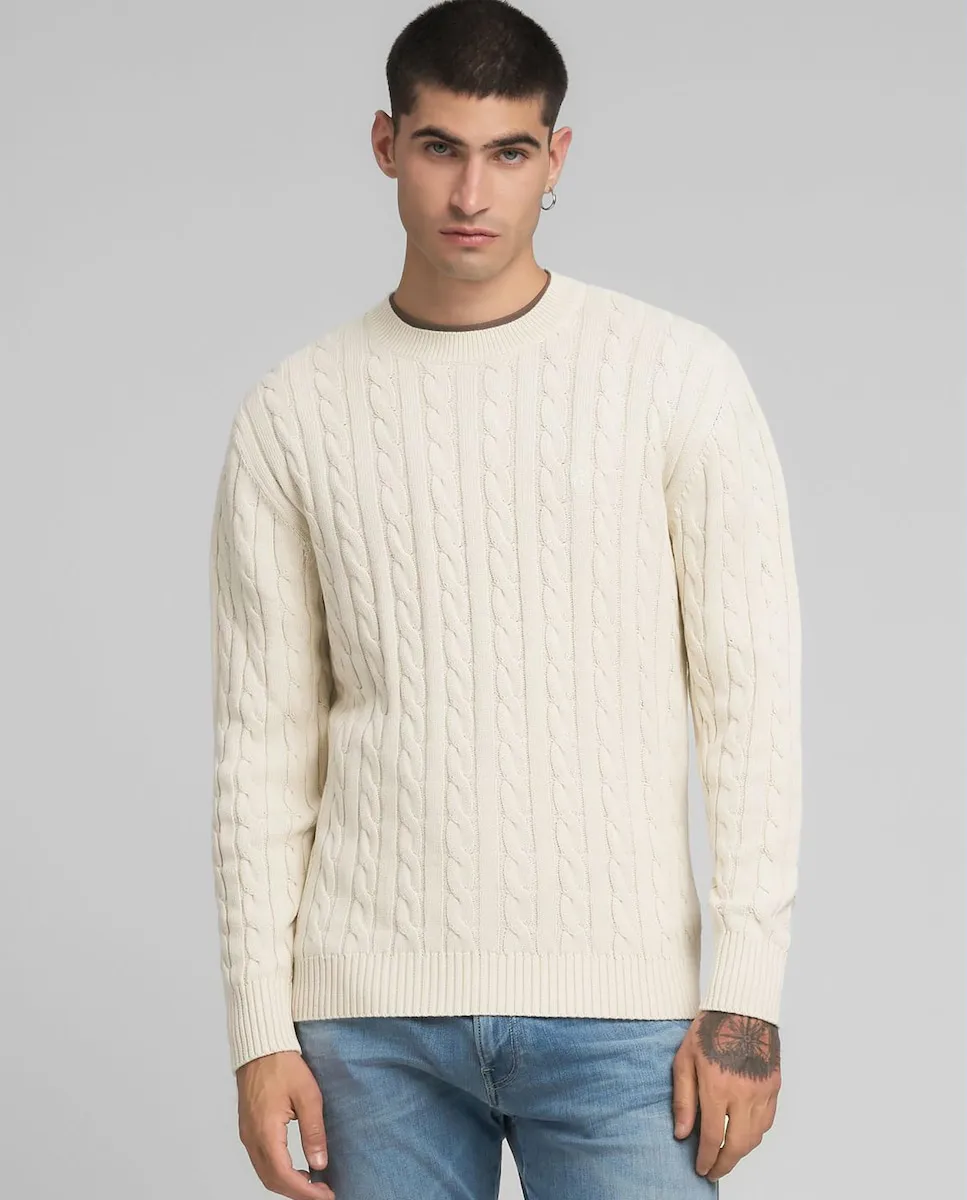 Мужской джемпер с круглым вырезом и вязкой косичкой Replay, белый
Мужской джемпер с круглым вырезом и вязкой косичкой Replay, белый