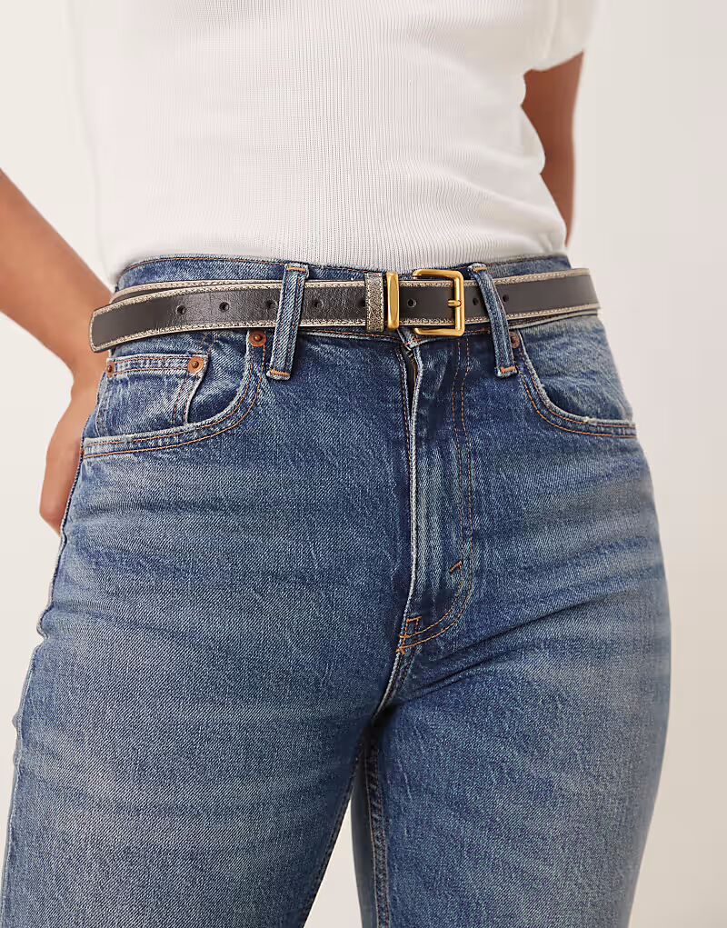 Ремень на талию и бедра с квадратной золотой пряжкой и потертым черным узором Asos Design
Ремень на талию и бедра с квадратной золотой пряжкой и потертым черным узором Asos Design