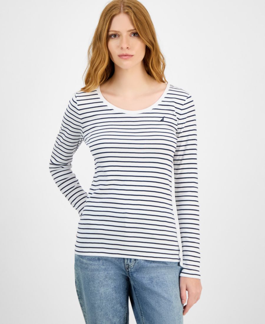 Женская хлопковая футболка в полоску с круглым вырезом Nautica Jeans, Bright White/ Night Sky, Белый, Женская хлопковая футболка в полоску с круглым вырезом Nautica Jeans, Bright White/ Night Sky
Женская хлопковая футболка в полоску с круглым вырезом Nautica Jeans, Bright White/ Night Sky, Белый, Женская хлопковая футболка в полоску с круглым вырезом Nautica Jeans, Bright White/ Night Sky