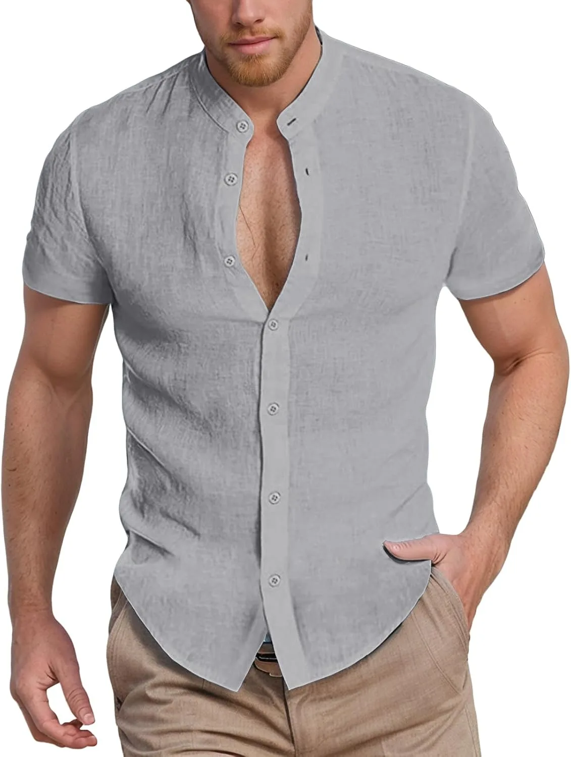 Мужская льняная рубашка на пуговицах, легкая, с коротким рукавом и V-образным вырезом RSZGSWS
Мужская льняная рубашка на пуговицах, легкая, с коротким рукавом и V-образным вырезом RSZGSWS