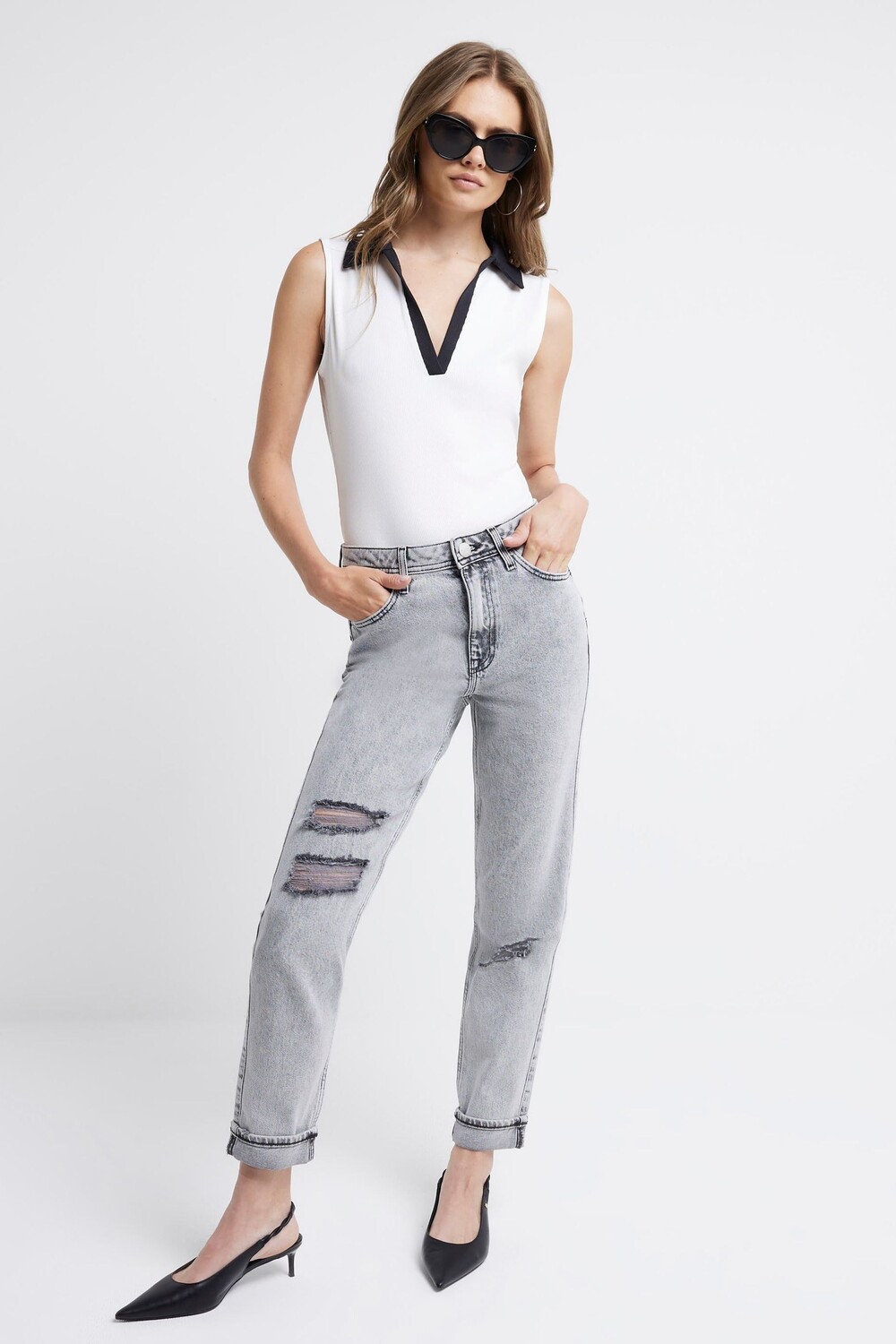 Джинсы Sculpt mom River Island, серый 
Джинсы Sculpt mom River Island, серый