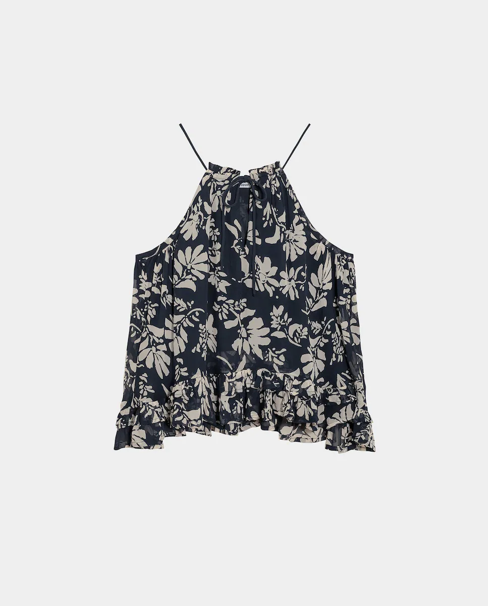 Женский топ с цветочным принтом и рюшами Noon, черный
Женский топ с цветочным принтом и рюшами Noon, черный