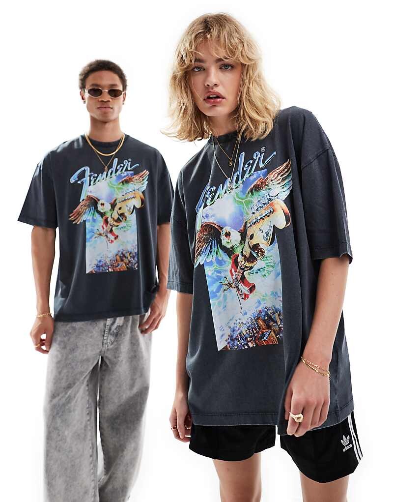 Черная стираная футболка унисекс унисекс ASOS DESIGN – с лицензионными принтами гитары Fender
Черная стираная футболка унисекс унисекс ASOS DESIGN – с лицензионными принтами гитары Fender
