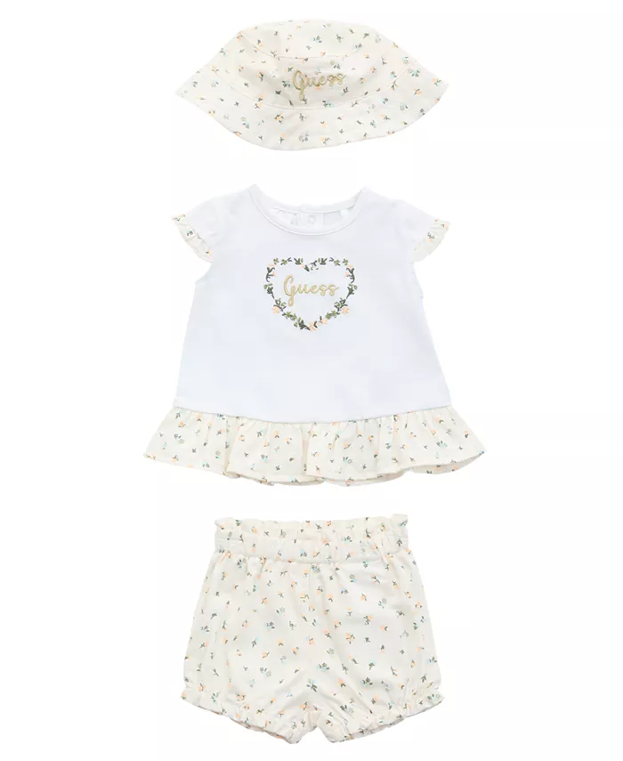 Комплект для девочек: футболка с коротким рукавом, шорты и бейсболка-ведро (3 предмета) GUESS, белый
Комплект для девочек: футболка с коротким рукавом, шорты и бейсболка-ведро (3 предмета) GUESS, белый