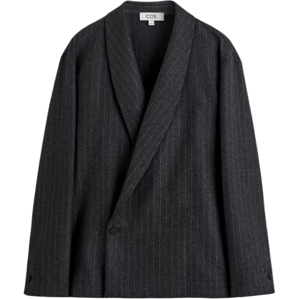 COS Костюм деловой мужской серый в полоску с умеренным воротником
COS Костюм деловой мужской серый в полоску с умеренным воротником