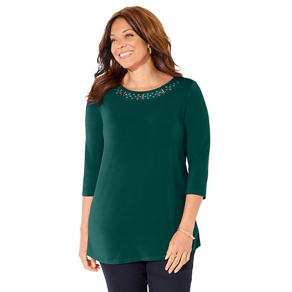 Женский топ с декором на горловине, plus size Catherines, Emerald Green
Женский топ с декором на горловине, plus size Catherines, Emerald Green