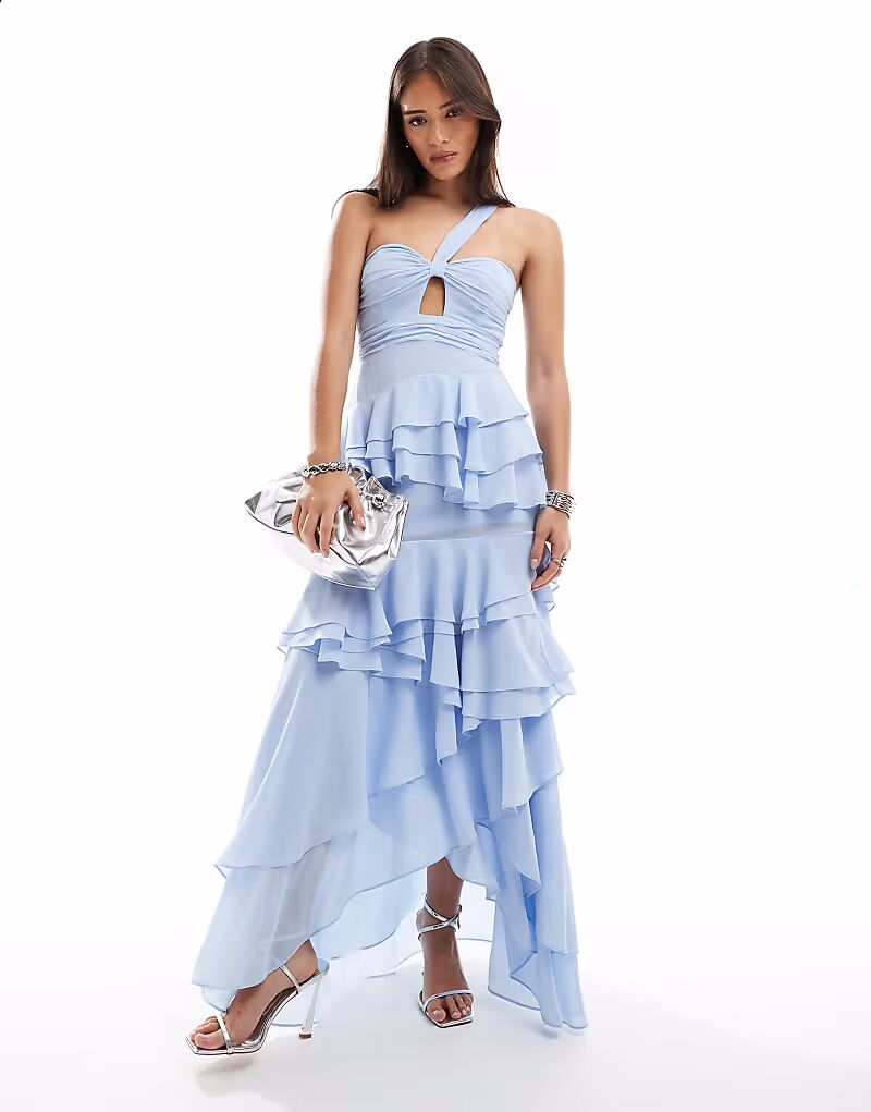 Платье макси на одно плечо с оборками TFNC пудрово-голубого цвета
Платье макси на одно плечо с оборками TFNC пудрово-голубого цвета