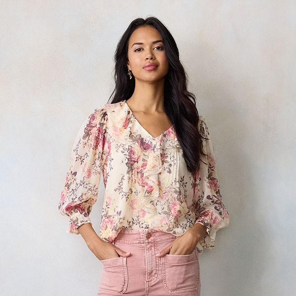 Блузка с 3/4 рукавом и рюшами на груди Lc Lauren Conrad, Cream Napoli Blooms
Блузка с 3/4 рукавом и рюшами на груди Lc Lauren Conrad, Cream Napoli Blooms