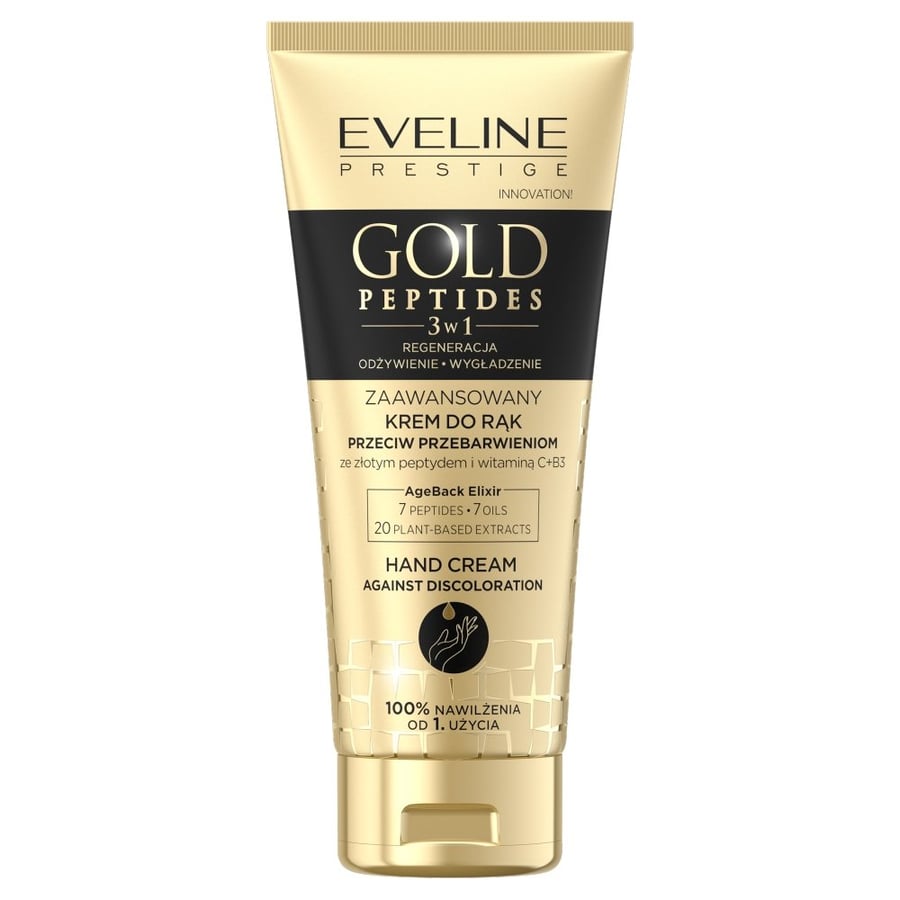 Eveline Cosmetics, усовершенствованный крем для рук Gold Peptides против пигментации, 75 мл
Eveline Cosmetics, усовершенствованный крем для рук Gold Peptides против пигментации, 75 мл