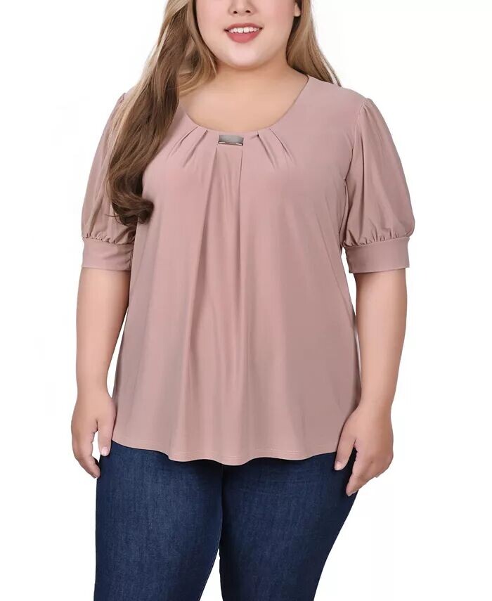 Топ больших размеров с короткими рукавами-фонариками и фурнитурой NY Collection, бежевый
Топ больших размеров с короткими рукавами-фонариками и фурнитурой NY Collection, бежевый