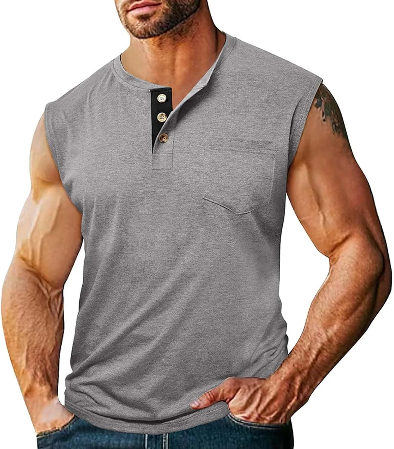 Мужская льняная безрукавка Henley с карманом
Мужская льняная безрукавка Henley с карманом
