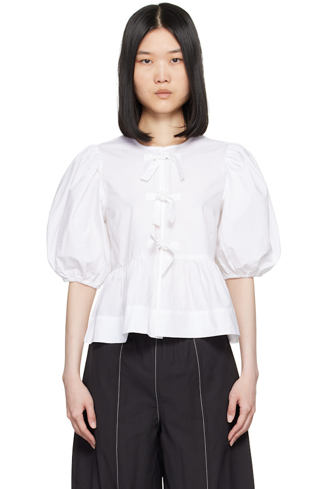 Блузка с пеплумом и галстуком Ganni, белый
Блузка с пеплумом и галстуком Ganni, белый