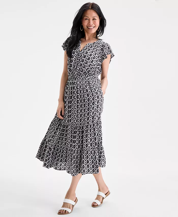 Женское платье миди с принтом и воланами на рукавах Style & Co, черный
Женское платье миди с принтом и воланами на рукавах Style & Co, черный