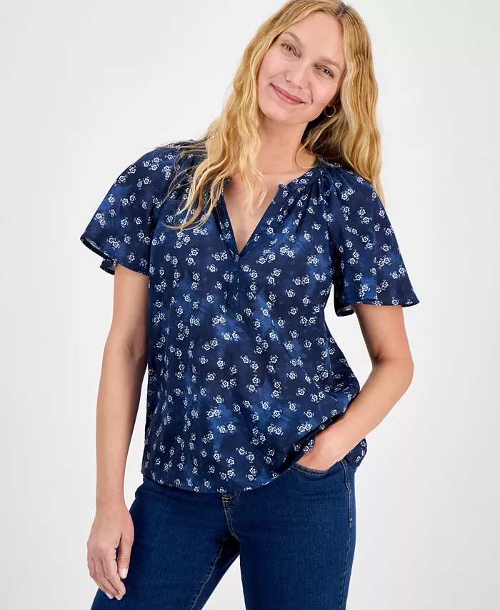 Женская хлопковая блузка с принтом и расклешенными рукавами Style & Co, синий
Женская хлопковая блузка с принтом и расклешенными рукавами Style & Co, синий