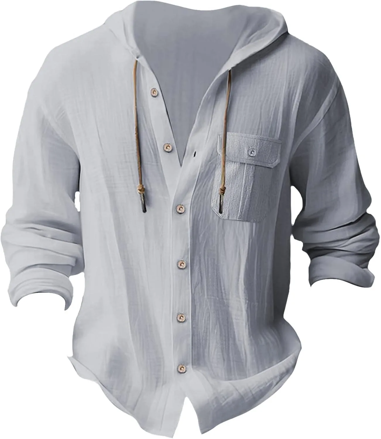 Мужская льняная толстовка с капюшоном на пуговицах
Мужская льняная толстовка с капюшоном на пуговицах