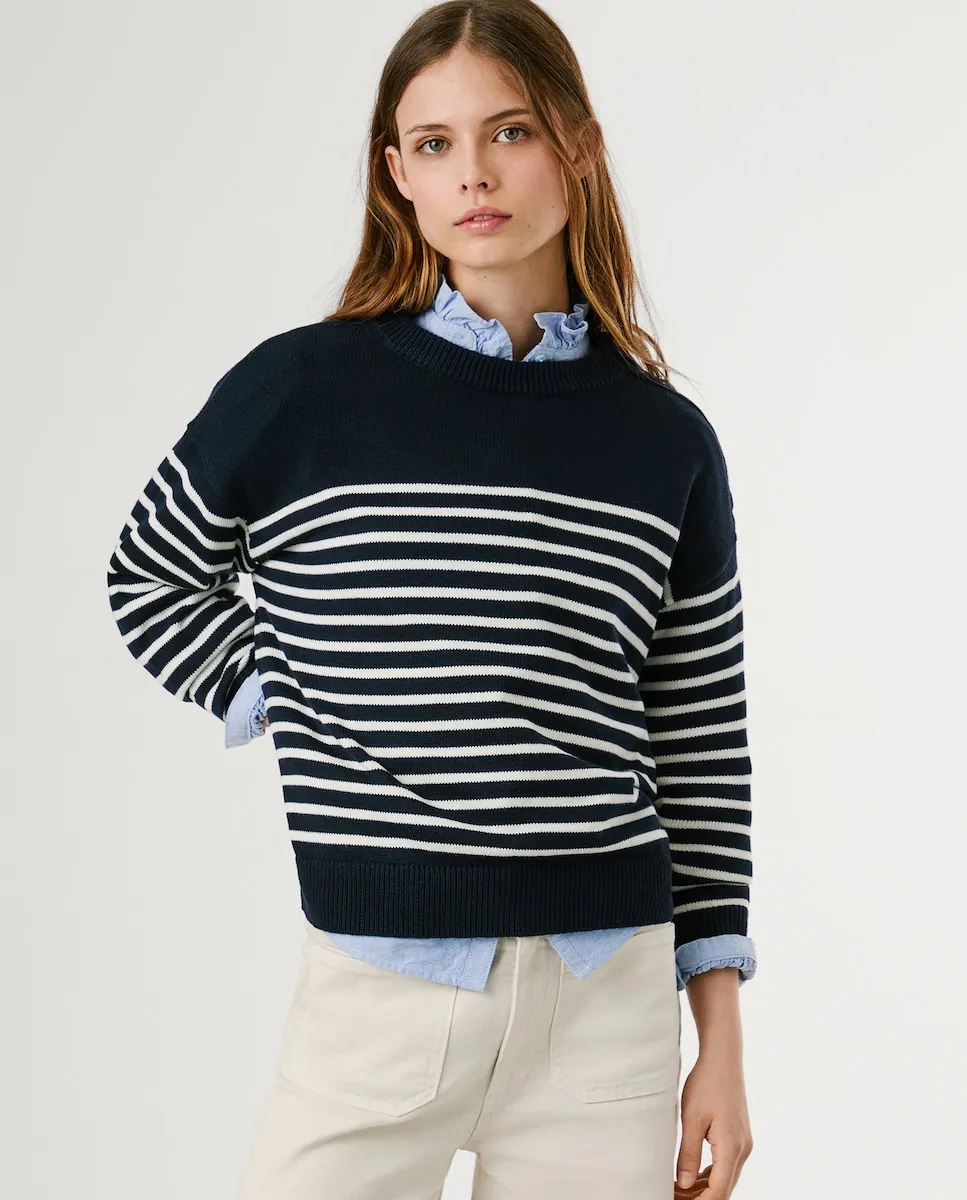 Женский свитер с круглым вырезом и полосатым принтом Pepe Jeans, темно-синий
Женский свитер с круглым вырезом и полосатым принтом Pepe Jeans, темно-синий