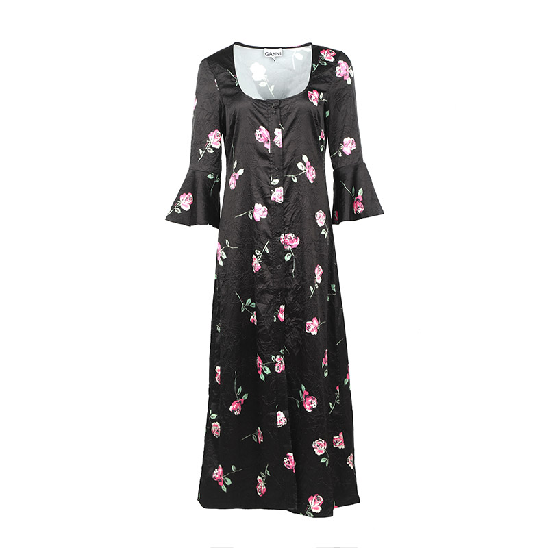GANNI Женское черное платье с коротким рукавом и квадратным вырезом Long
GANNI Женское черное платье с коротким рукавом и квадратным вырезом Long