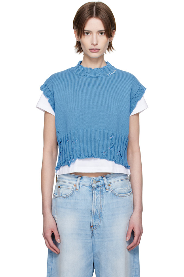 Хлопковый безрукавный свитер с круглым вырезом Marni, цвет azure 
Хлопковый безрукавный свитер с круглым вырезом Marni, цвет azure