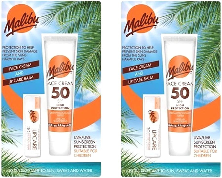 Крем для лица Malibu SPF50 + Помада SPF30, набор x2 шт.
Крем для лица Malibu SPF50 + Помада SPF30, набор x2 шт.